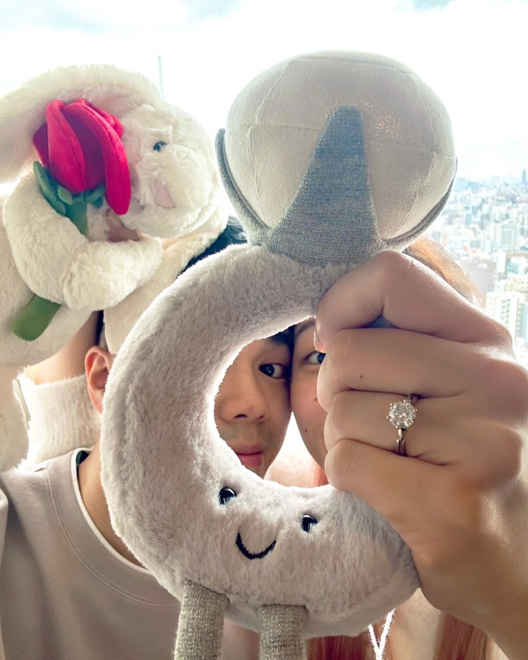 Proposal ring revealed with a plush toy