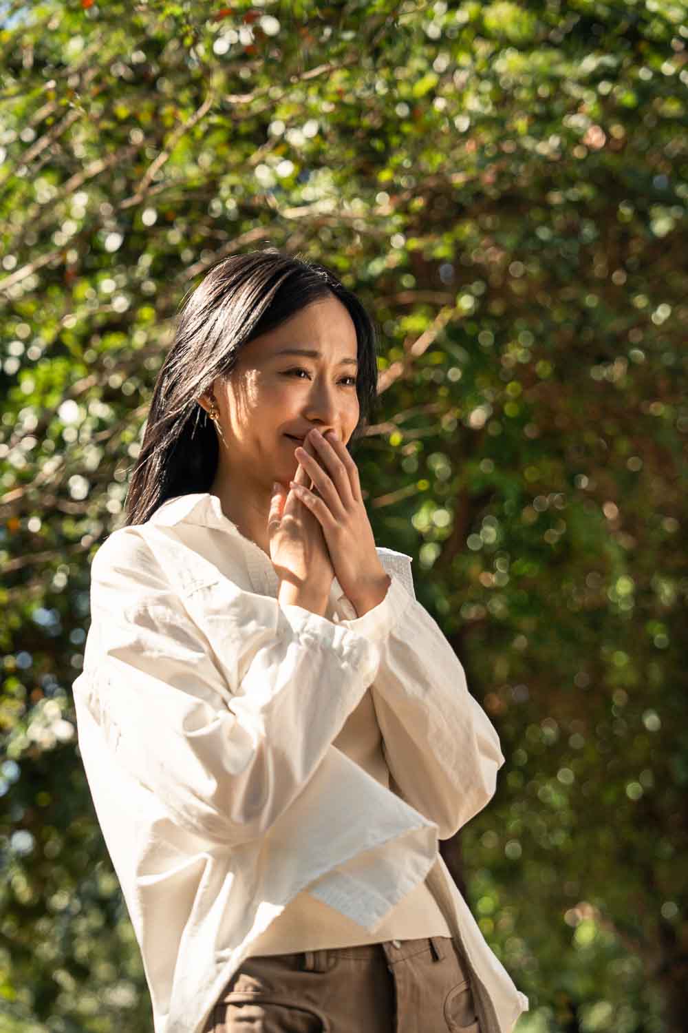 A person reacting emotionally during a proposal