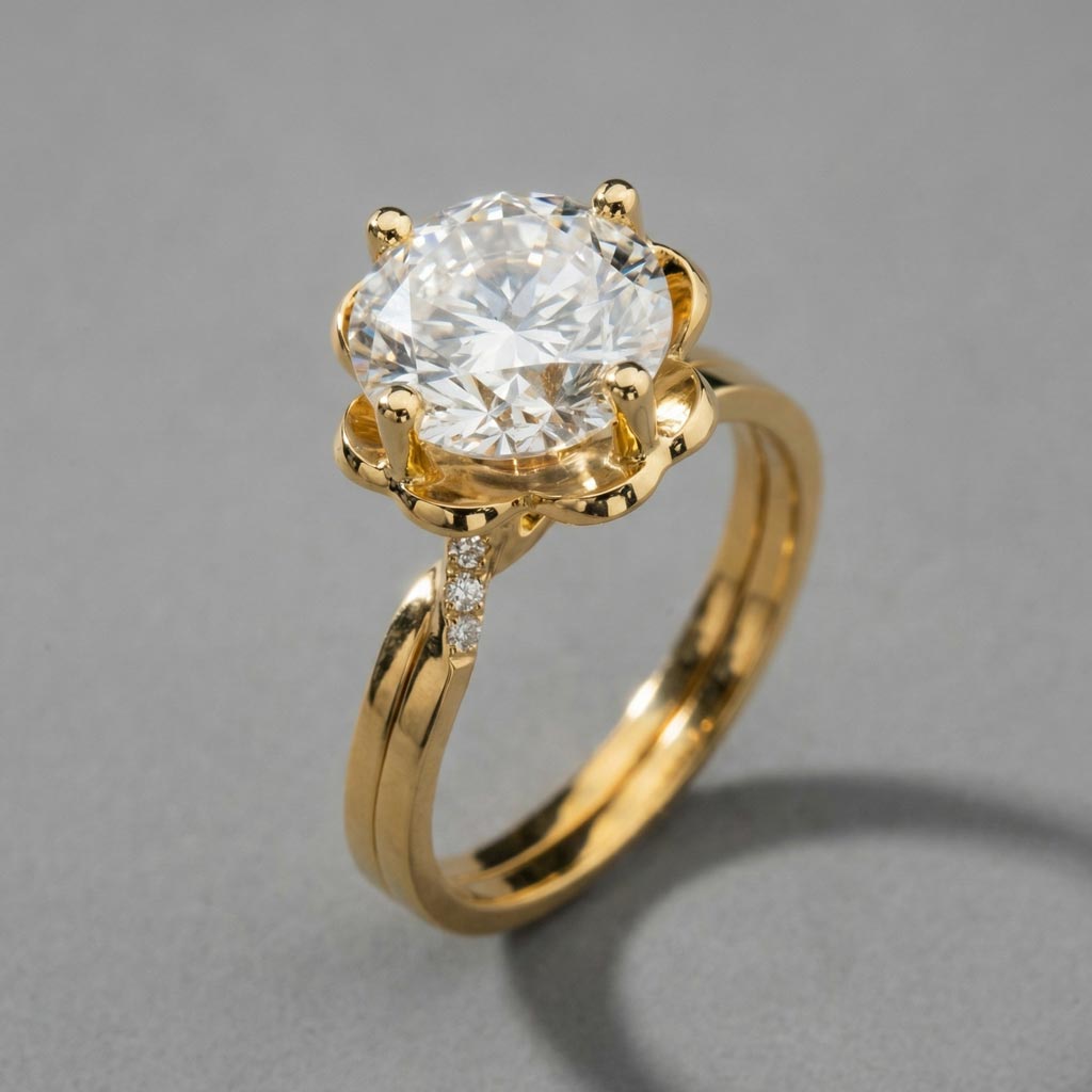 Gold floral diamond engagement ring