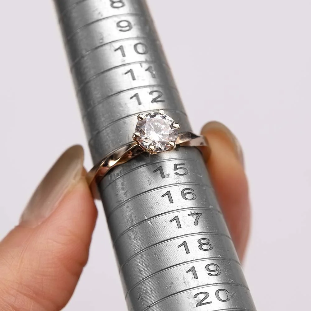 Diamond ring measured on a ring sizing tool
